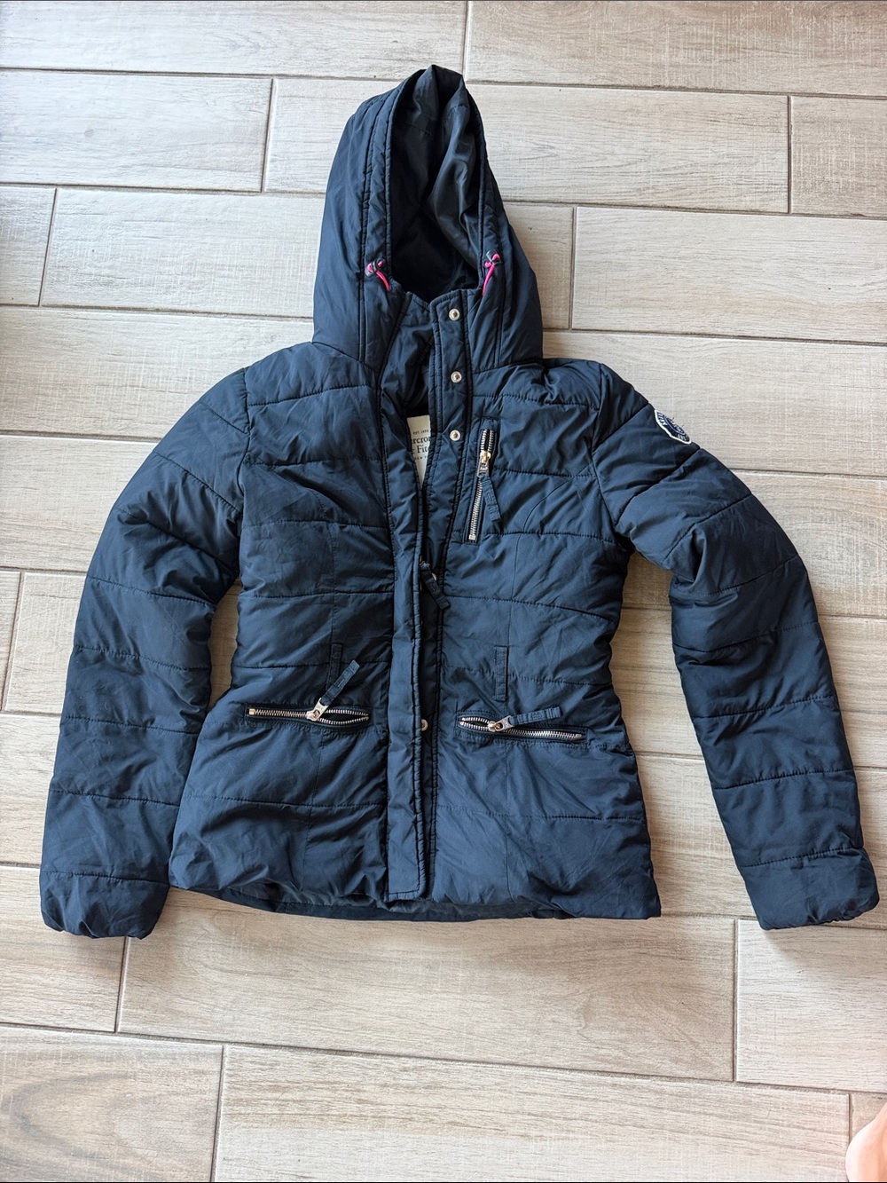 Abercrombie & Fitch Navy Blue Quilted Hooded Puffer Jacket